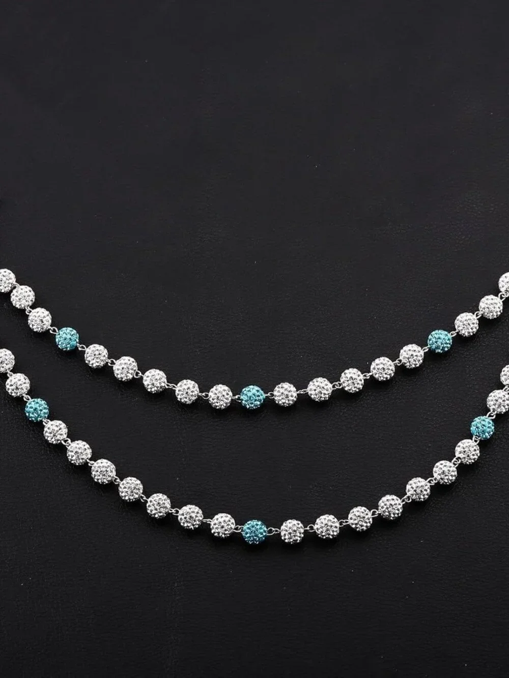 Rhinestone Ball Jeans Chain, Double Layer Crystal Waist Chain, Silver & Blue Spa